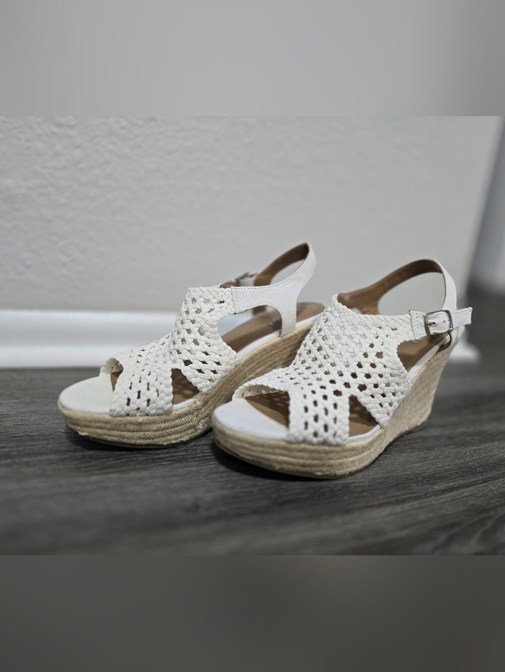White Woven Espadrille Wedge Sandals - Women